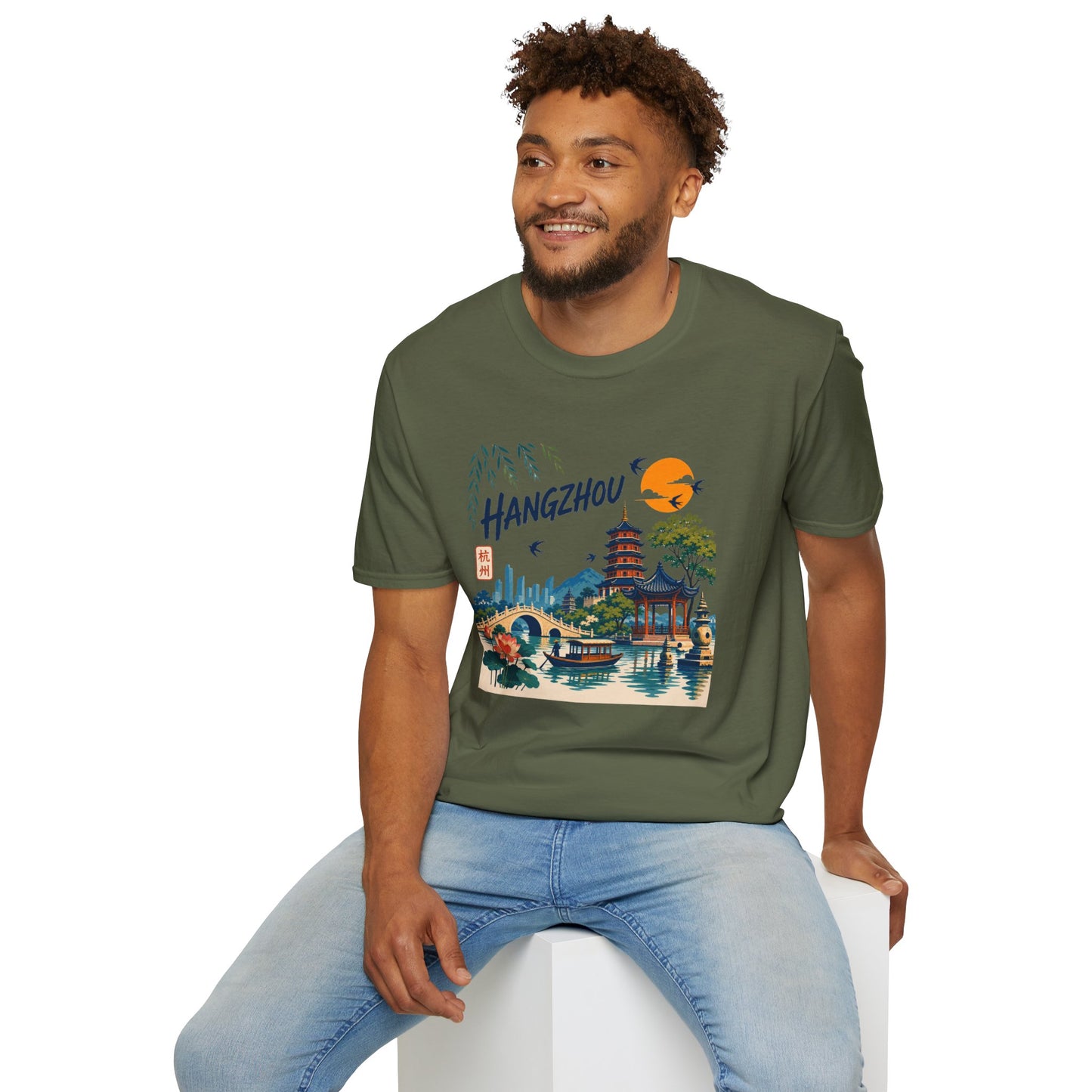Hangzhou Travel Tee — Scenic Pagoda, Skyline & Sunset Graphic T-Shirt