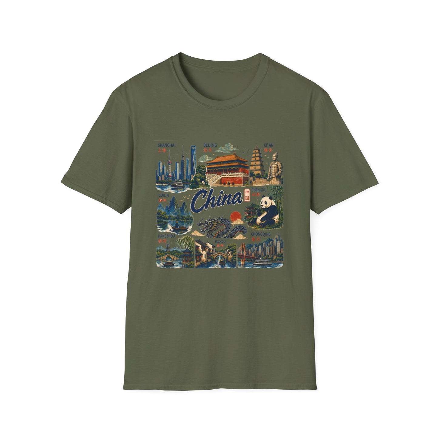 China Travel Collage T-Shirt — Landmarks & Panda Souvenir Tee