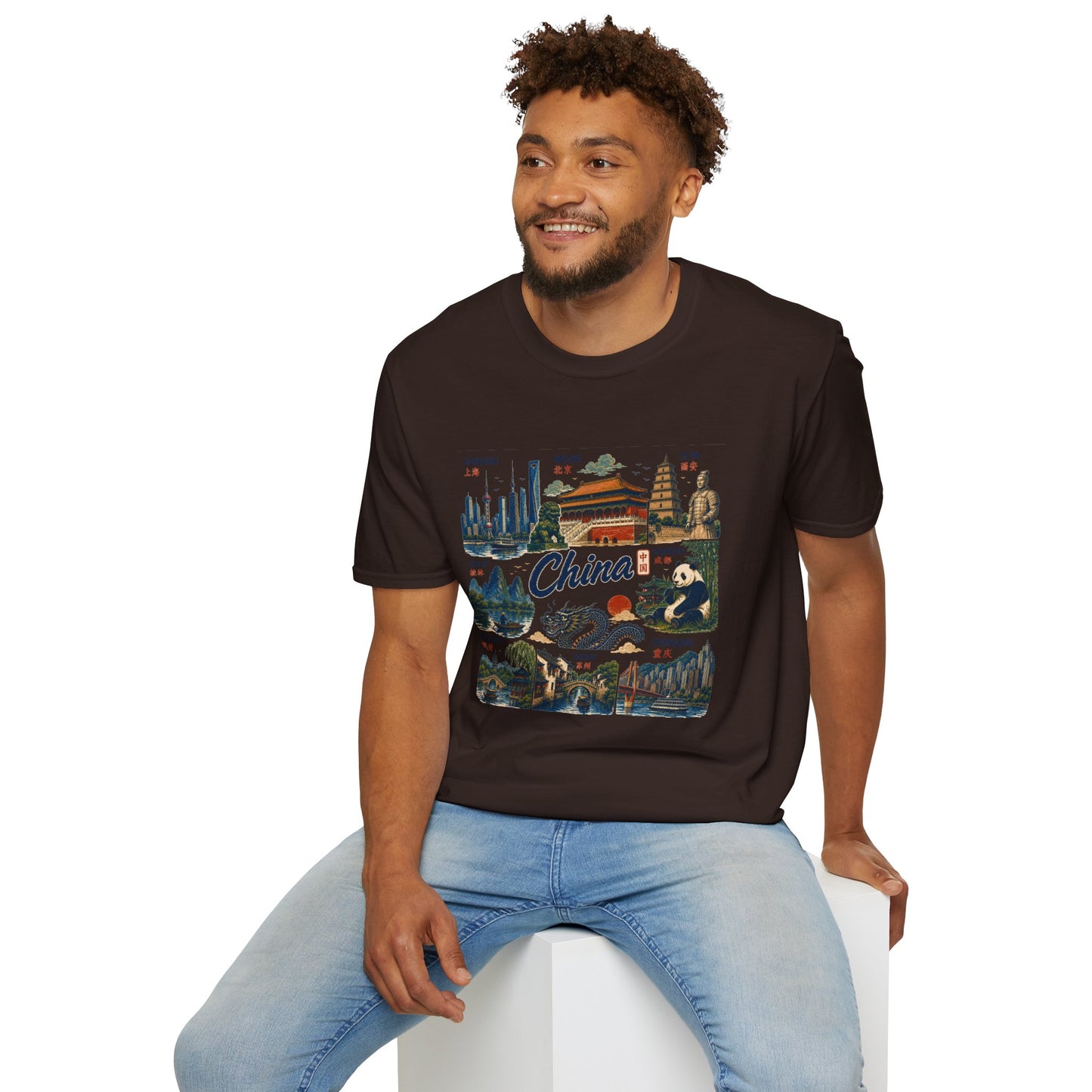 China Travel Collage T-Shirt — Landmarks & Panda Souvenir Tee
