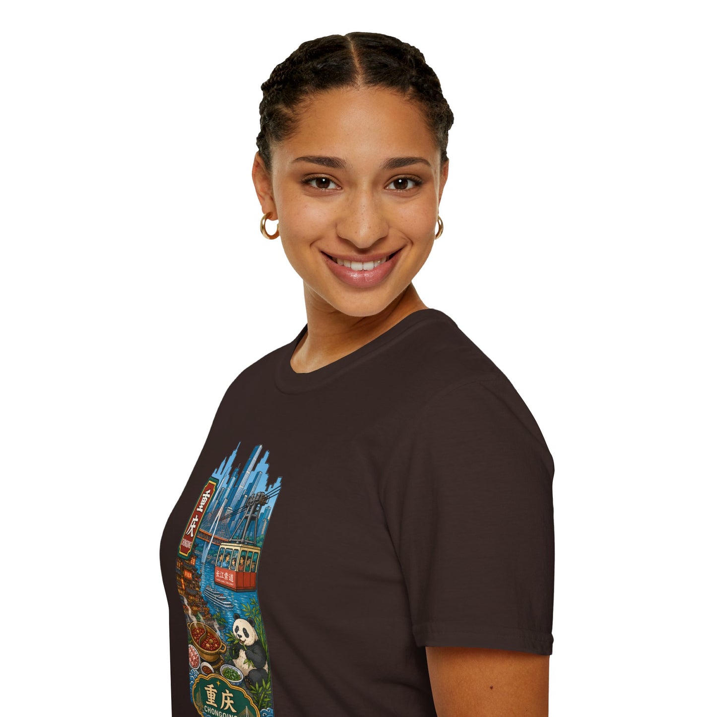 Chongqing Cityscape T-Shirt — Cable Car, Skyline & Night Market Illustration